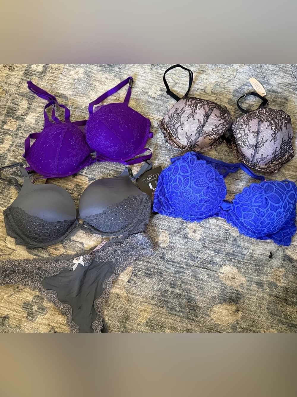 Victoria secret34C/ medium NWT bra set. 4 bras, 1 panty
